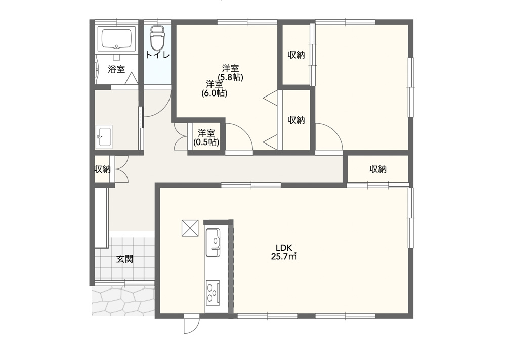 間取図　＊物件画像は右側の部屋のもののため、実際の間取りは左右反転しています