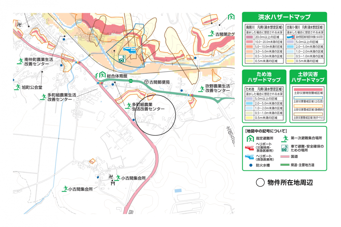 眺望良好！スーパーまで約500m♪古間駅まで約1.5kmの平屋物件☆古間【No.448】のハザードマップ